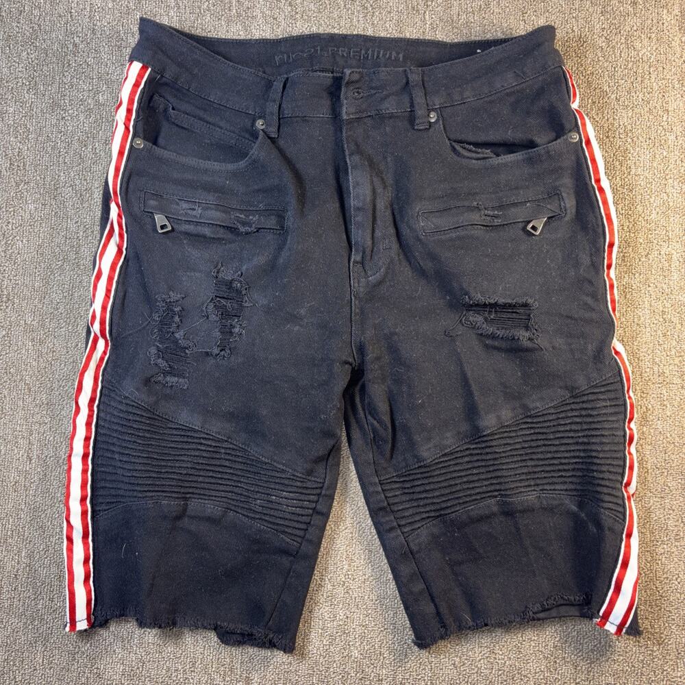 Men’s Rue 21 Shorts Black Jorts Striped Distressed 34x10 Shorts